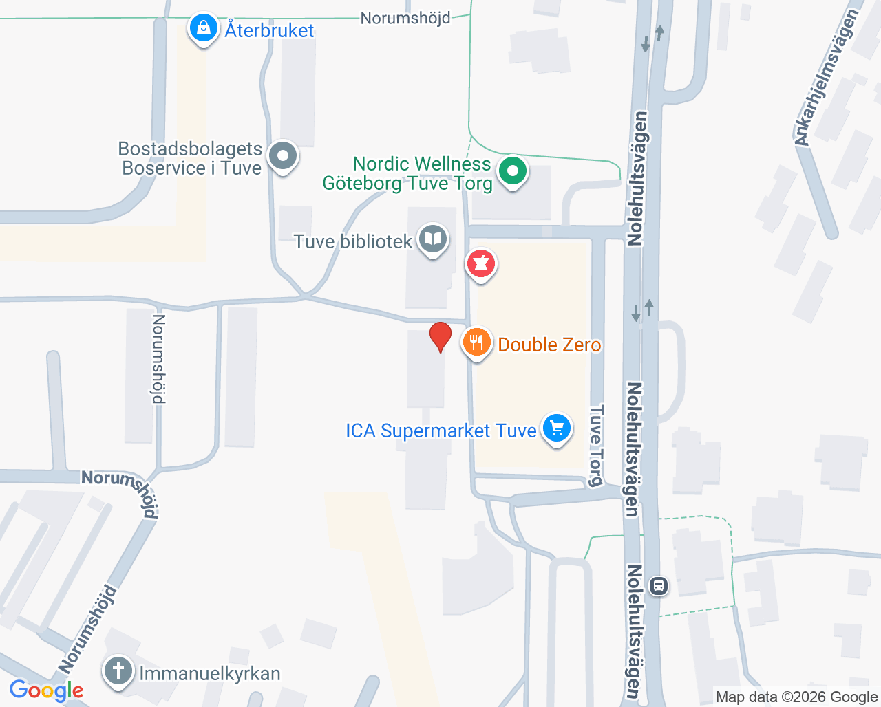 Karta till Närhälsan Tuve vårdcentral, Tuve