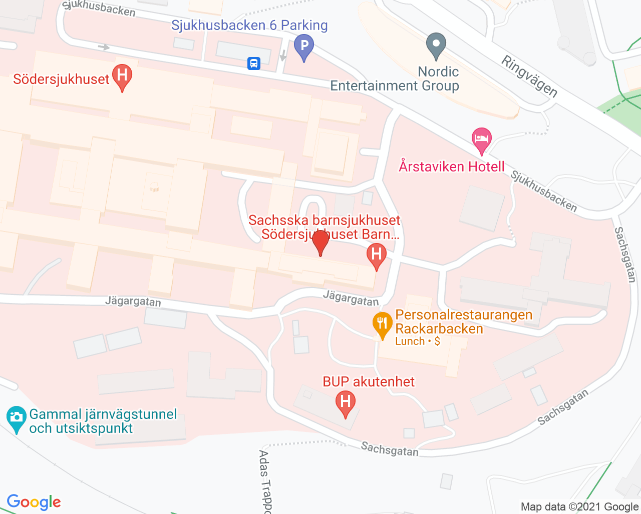 Karta till Akutmottagningen, Sachsska barn- och ungdomssjukhuset