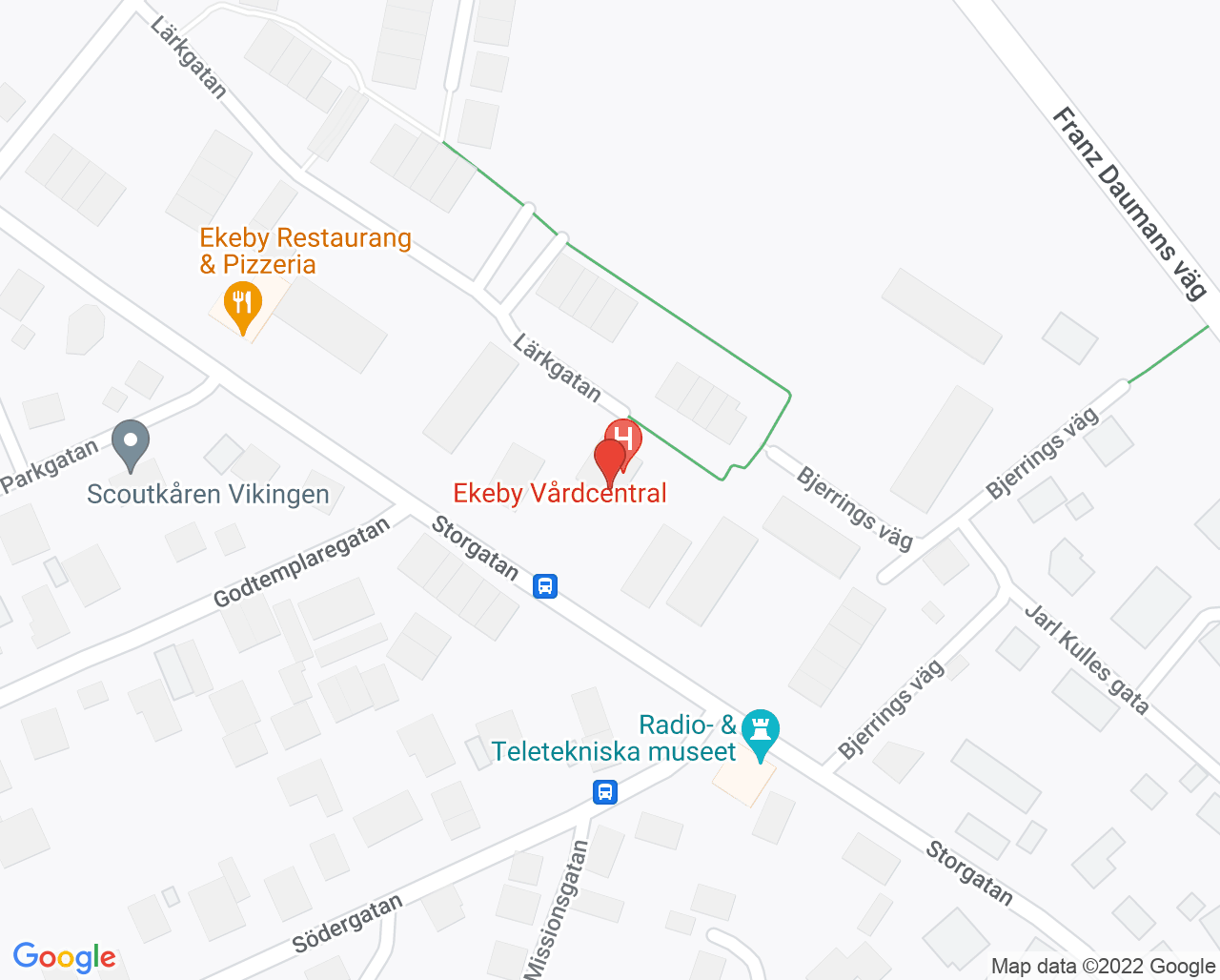 Karta till Ekeby Vårdcentral