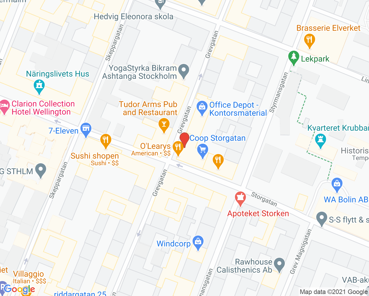 Karta till Capio Vårdcentral Östermalm