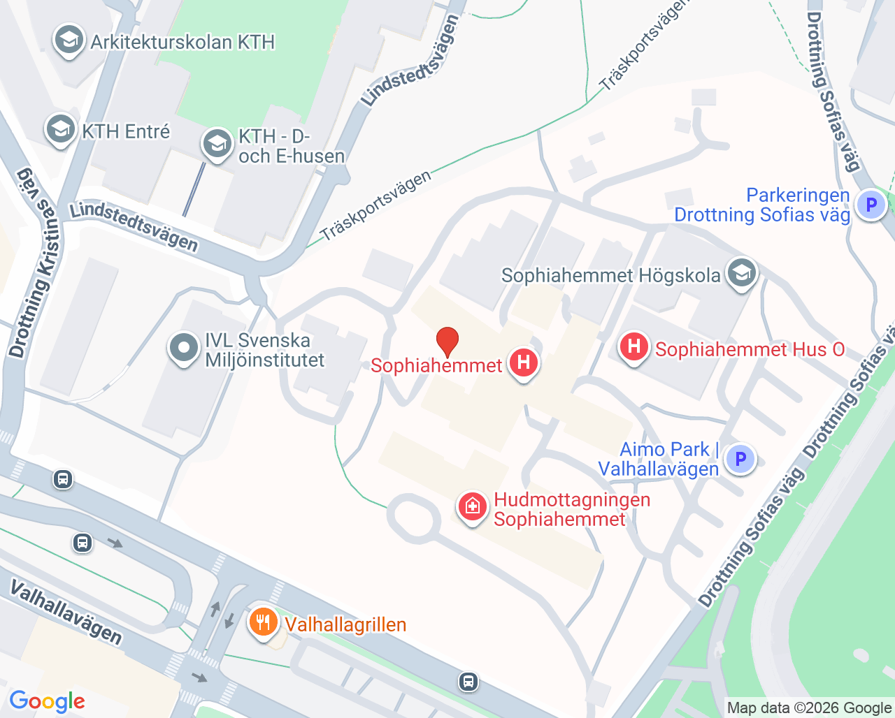 Karta till Husläkarmottagningen Sophiahemmet