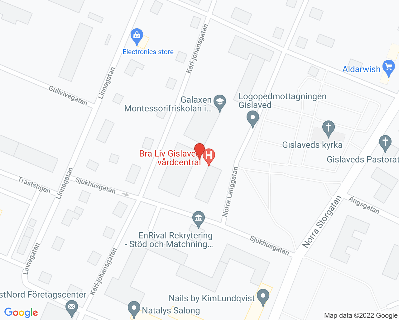 Karta till Kvinnohälsovården Gislaved