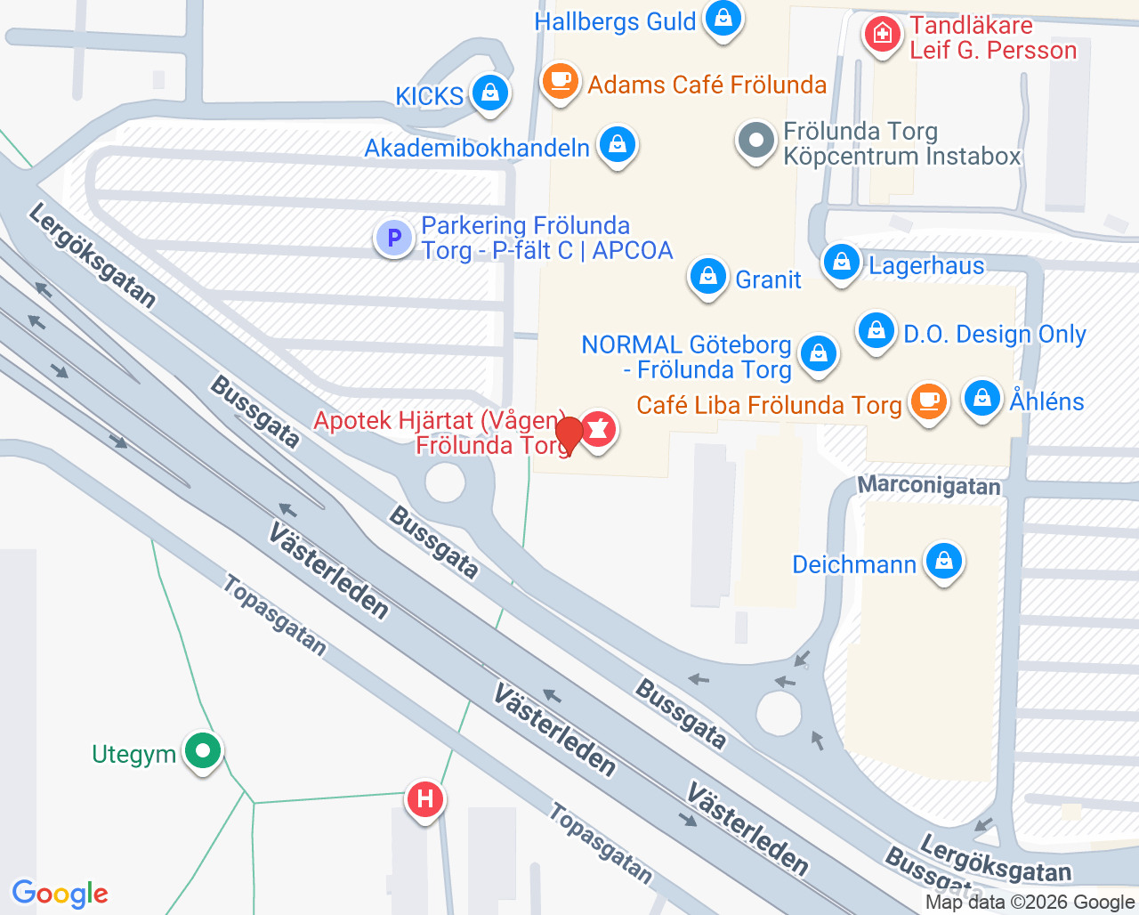 Karta till Närhälsan Frölunda vårdcentral, Västra Frölunda