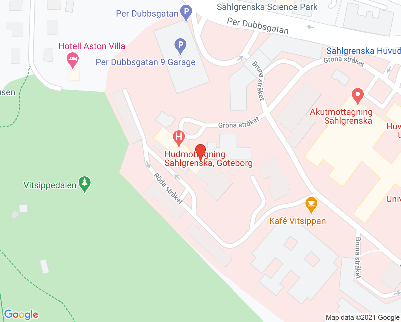 Karta till Kurator- och psykologmottagning reumatologi Sahlgrenska, Göteborg