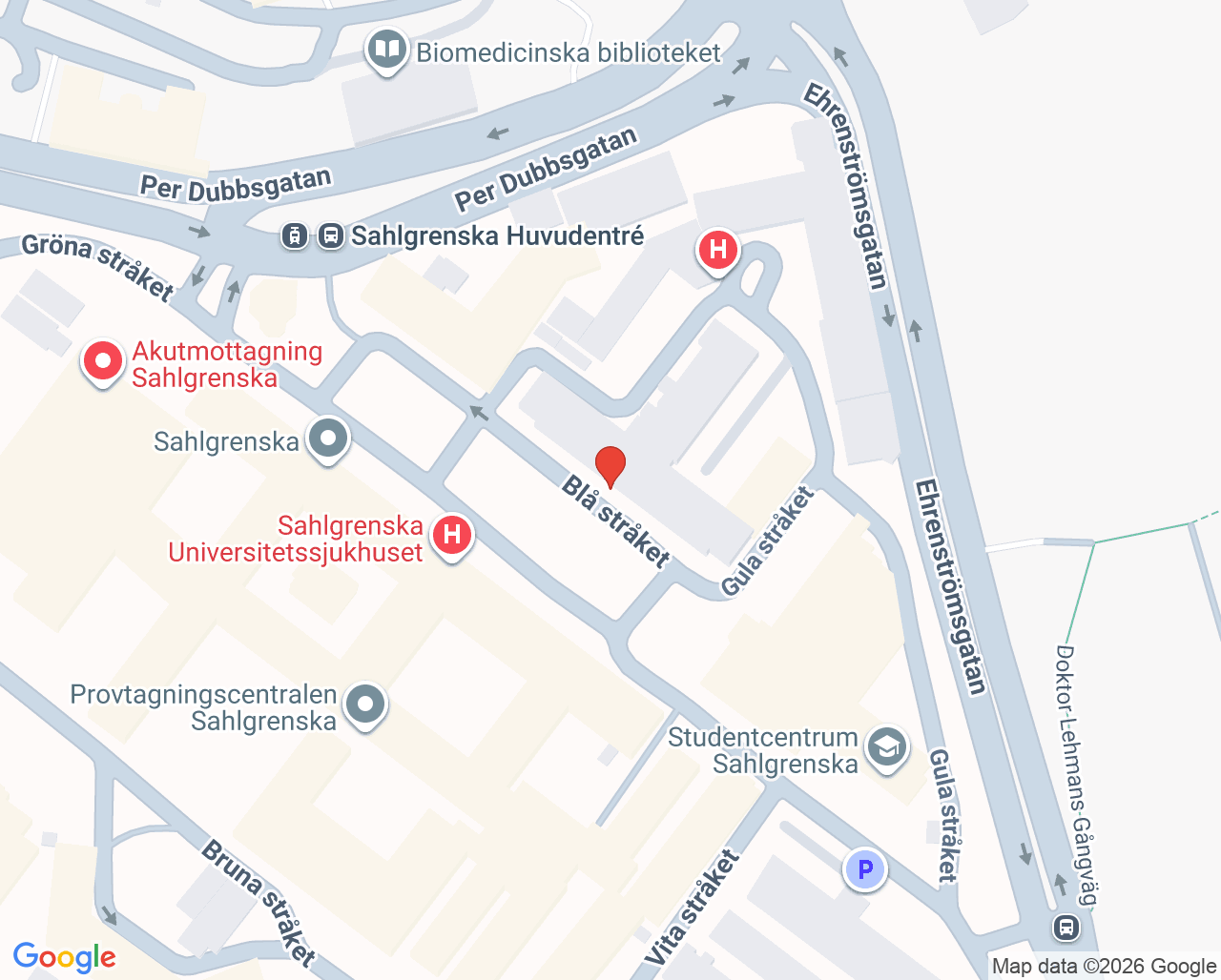Karta till Kuratorsmottagning kvinnosjukvård Sahlgrenska, Göteborg