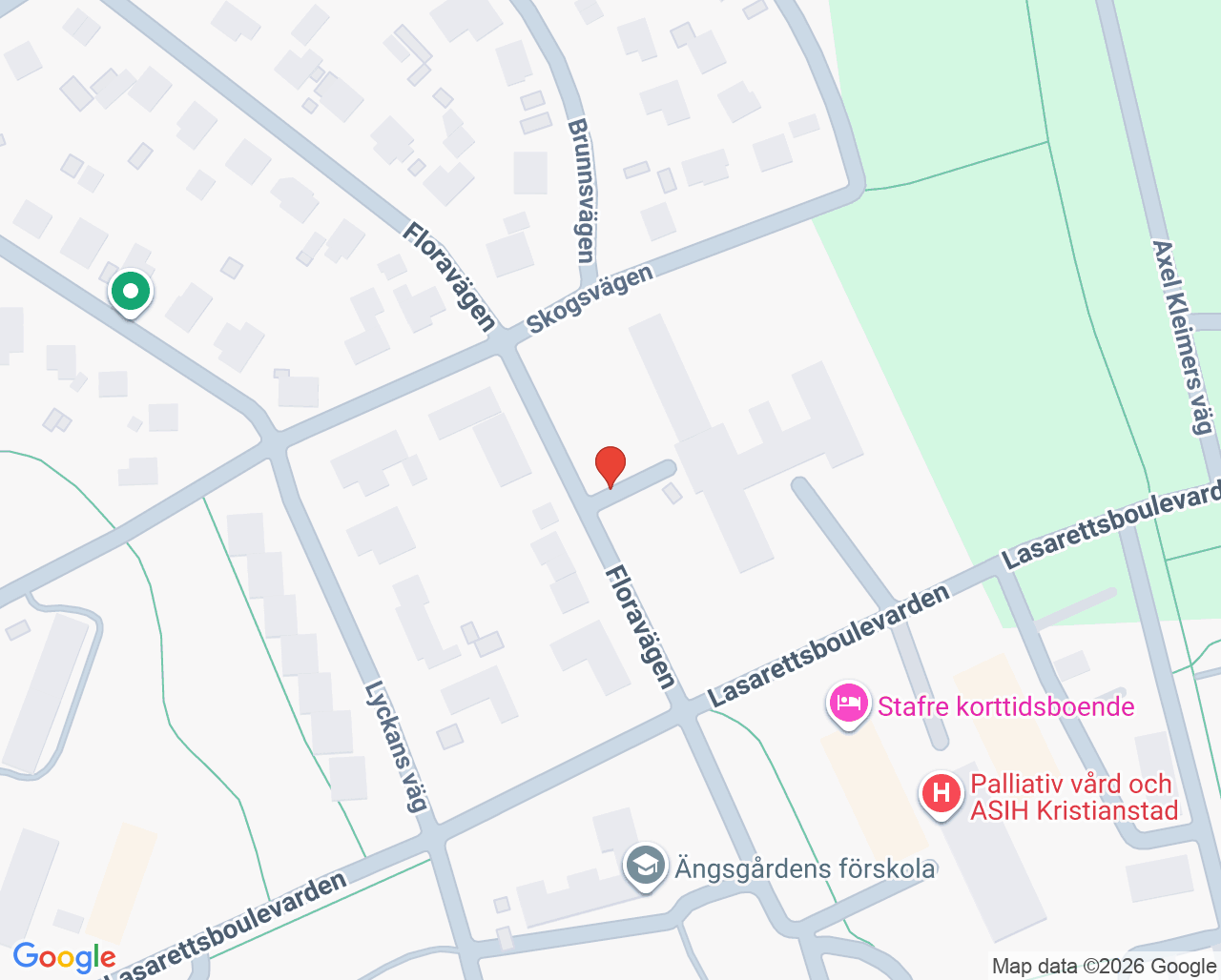 Karta till Barn- och ungdomspsykiatrimottagning mellanvård Kristianstad