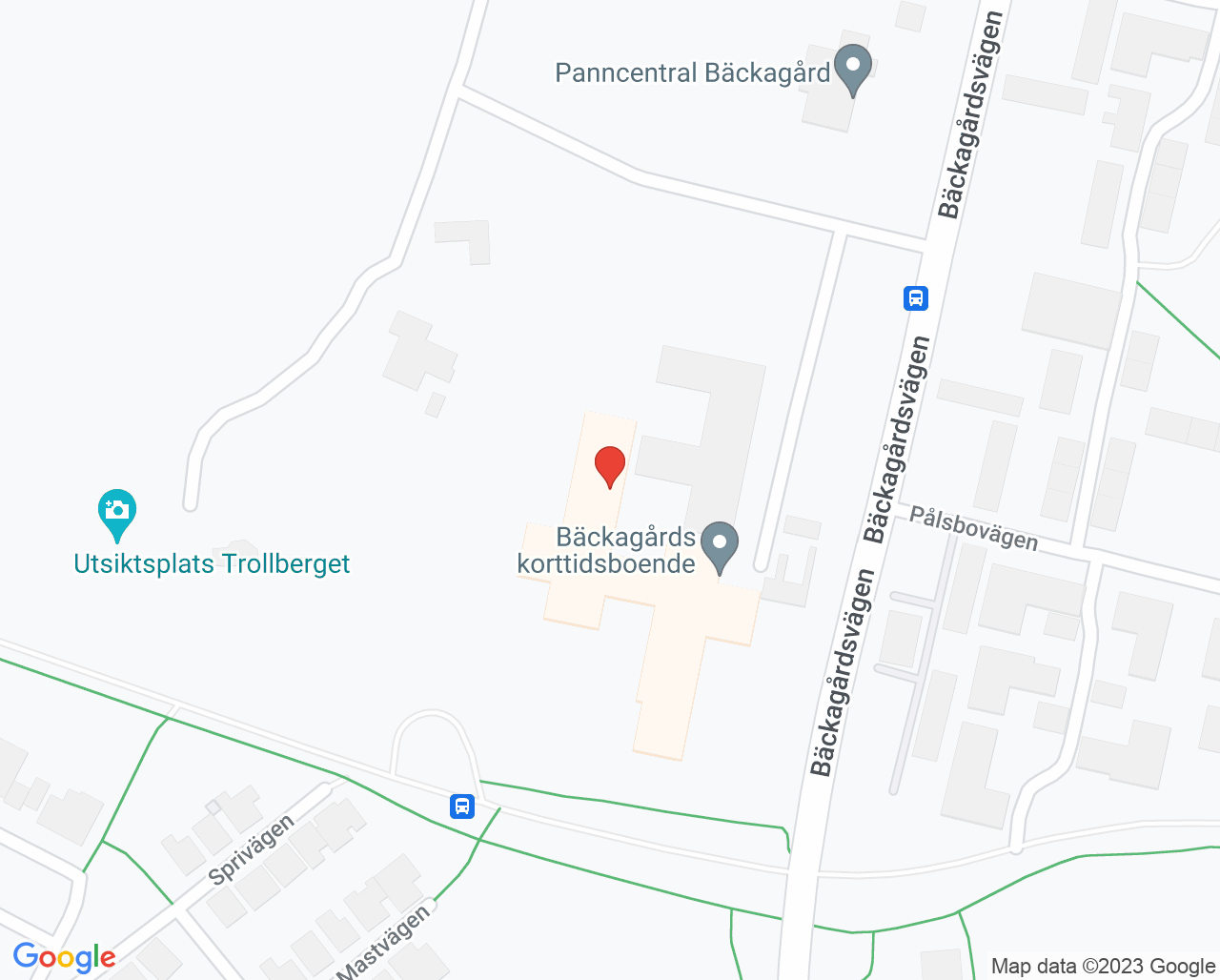 Karta till Arbetsterapin Bäckagård, Halmstad