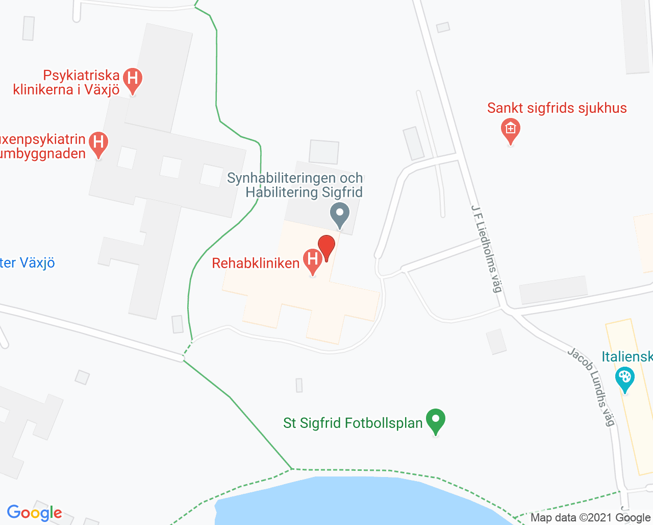 Karta till Sigfrid primärvårdsrehab, Växjö