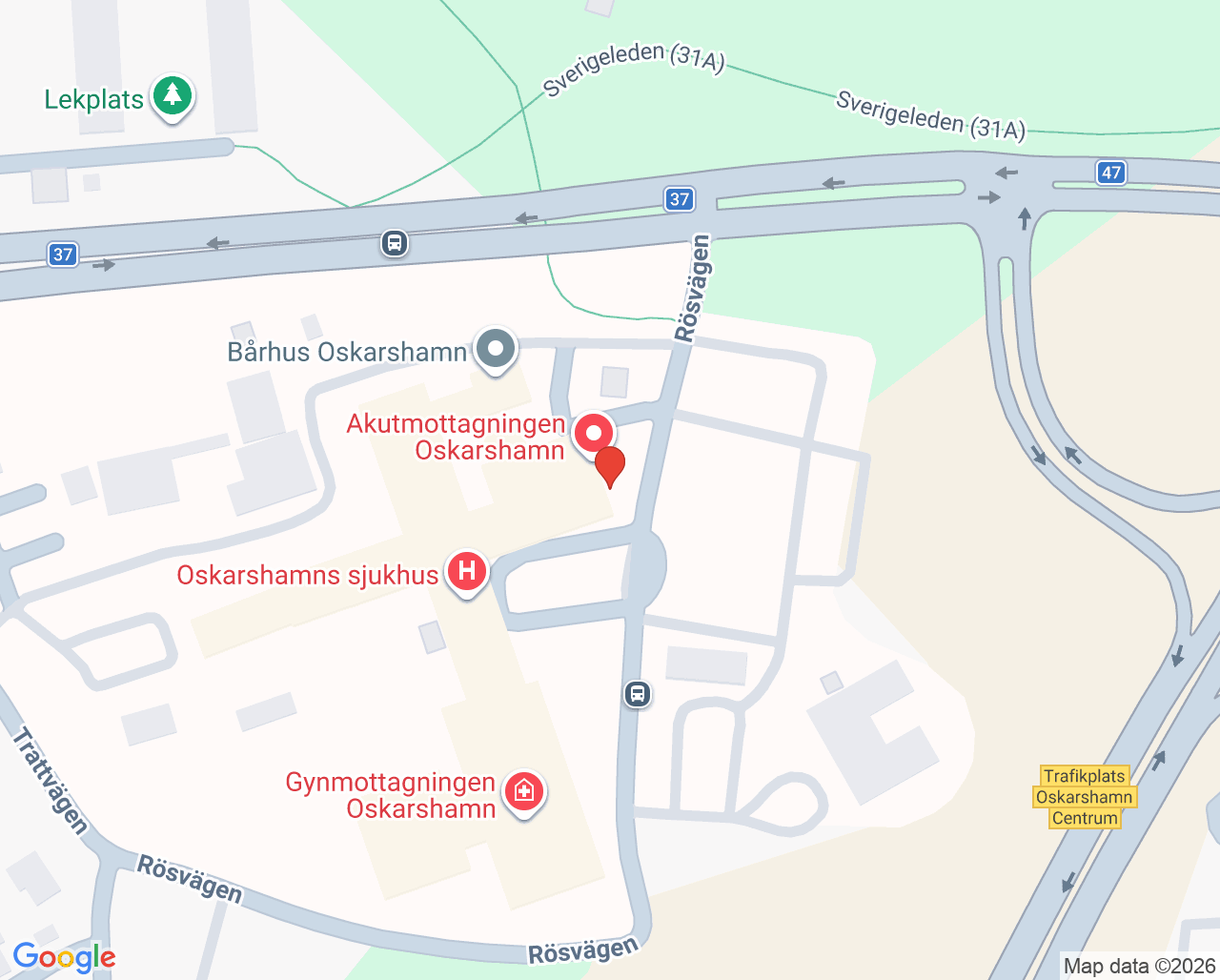 Karta till Akutmottagningen Oskarshamn