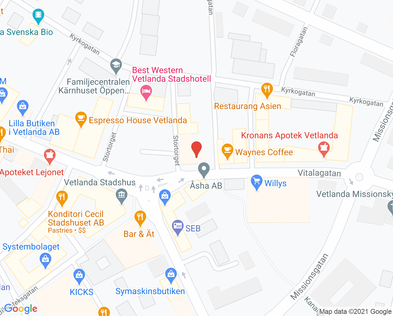 Karta till Synsam Vetlanda