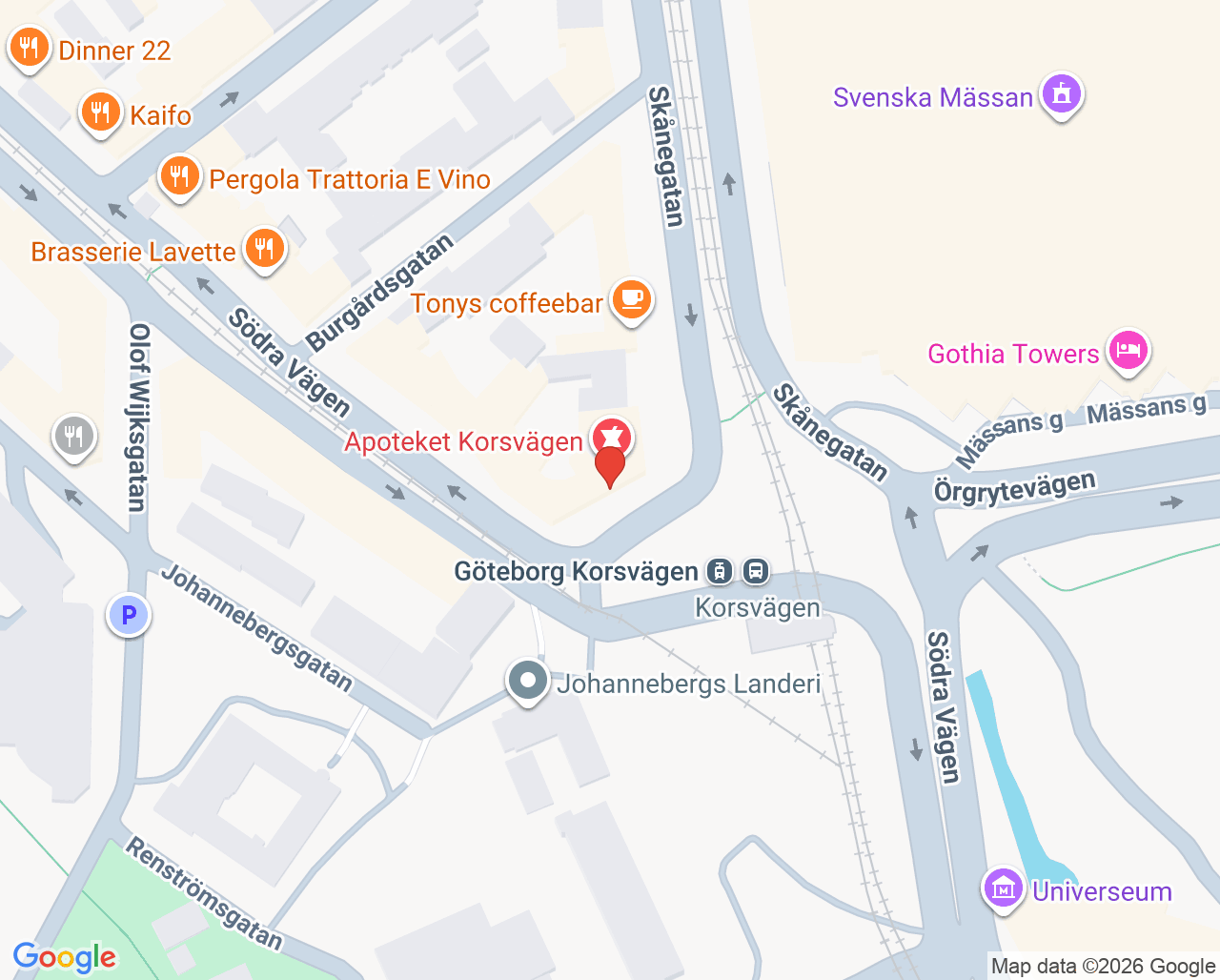 Karta till Apoteket Korsvägen/Doktor24, Göteborg