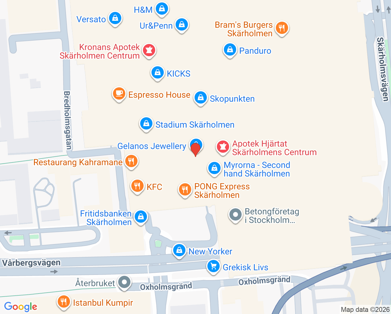 Karta till Provtagningscentral Skärholmen, Karolinska Universitetssjukhuset