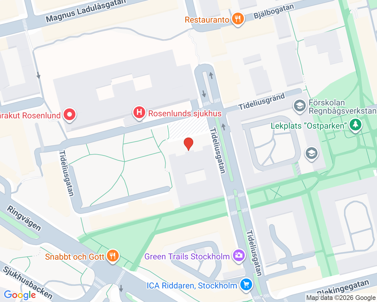 Karta till Psykiatrisk specialistmottagning PTSD och OCD, Psykiatri Södra Stockholm
