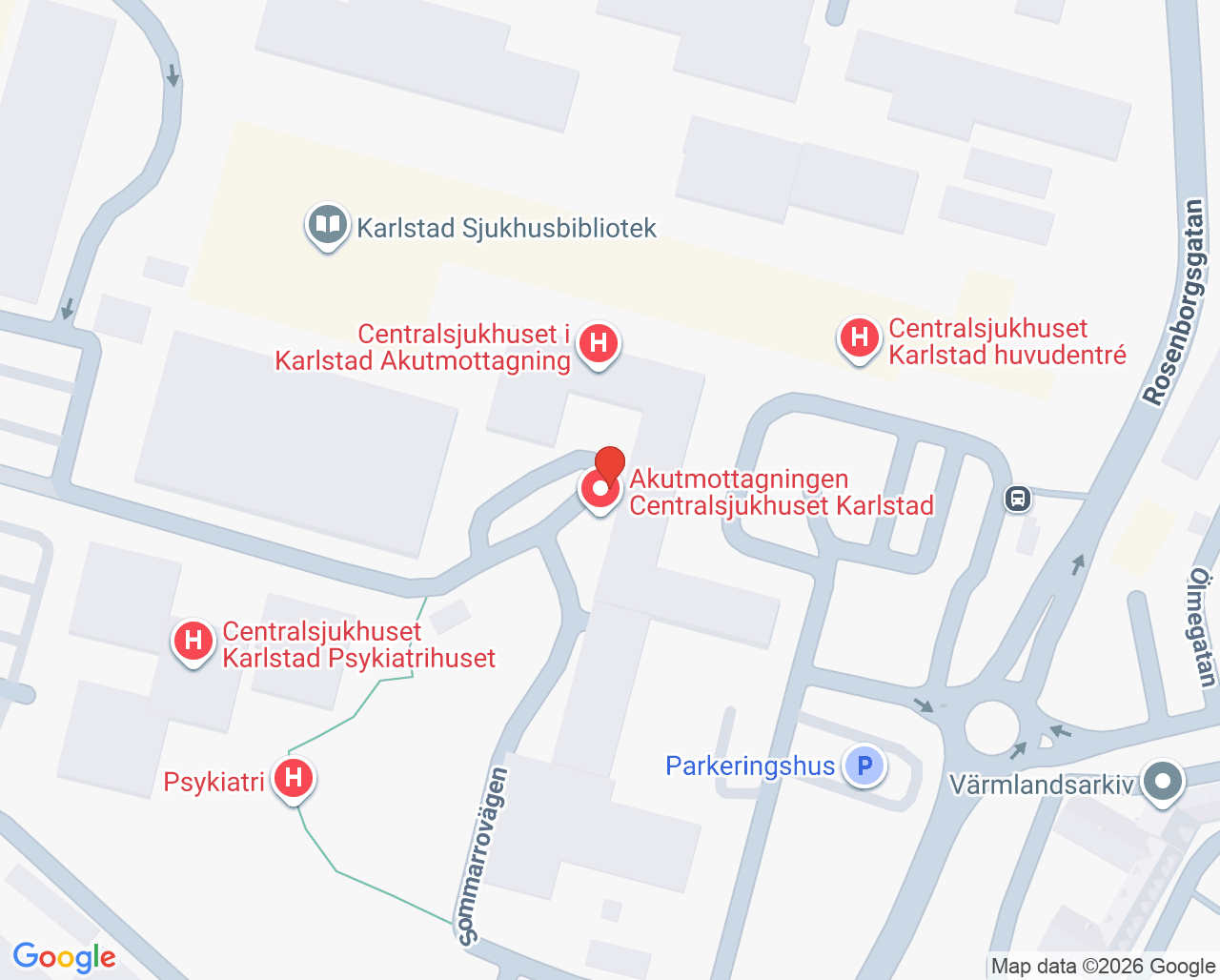Karta till Akutmottagningen Centralsjukhuset Karlstad