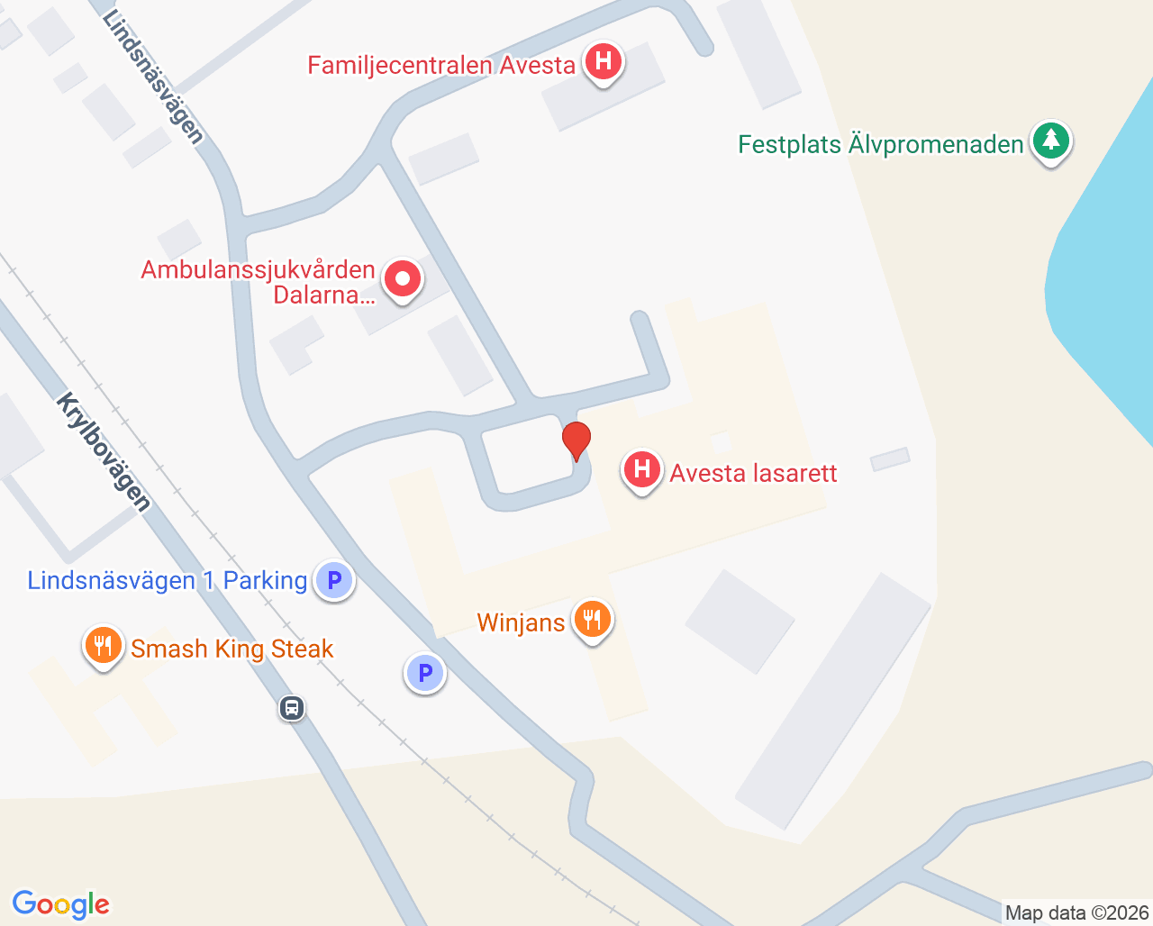 Karta till Klinisk kemi Avesta, Avesta lasarett