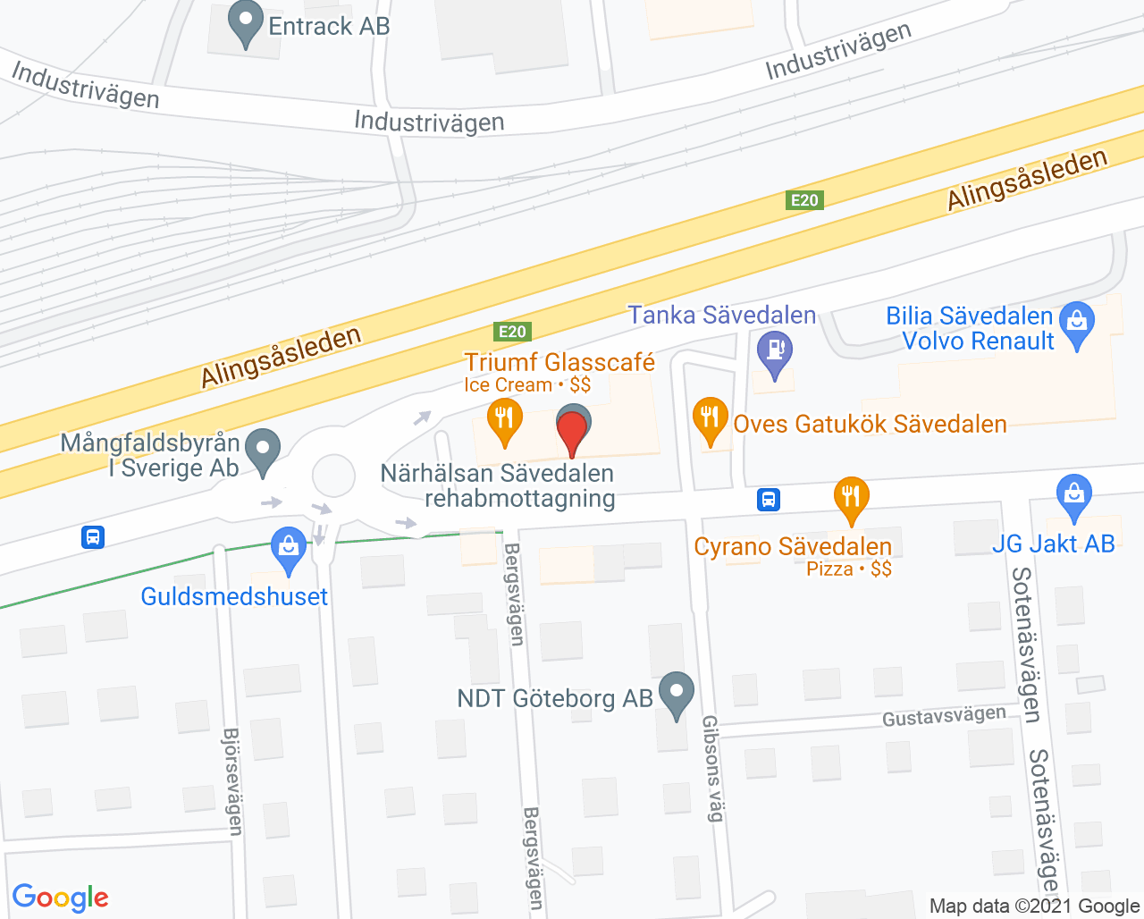 Karta till Närhälsan Sävedalen rehabmottagning, Sävedalen