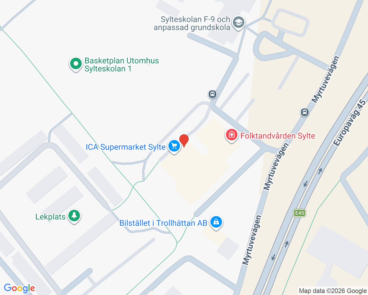 Karta till Närhälsan Sylte barnavårdscentral, Trollhättan