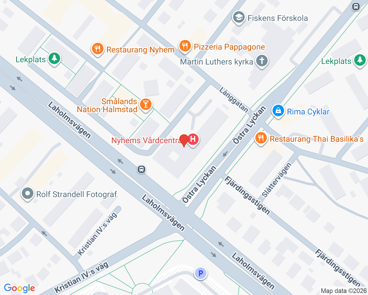 Karta till Vårdcentralen Nyhem, Halmstad
