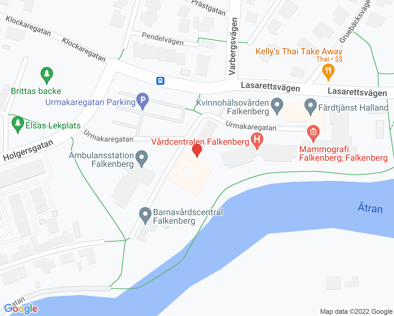 Karta till Vårdcentralen Falkenberg