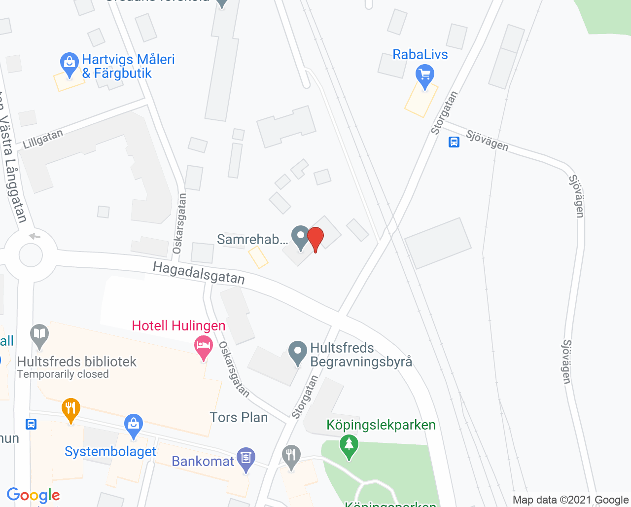 Karta till Samrehab Distriktsrehabiliteringen Hultsfred