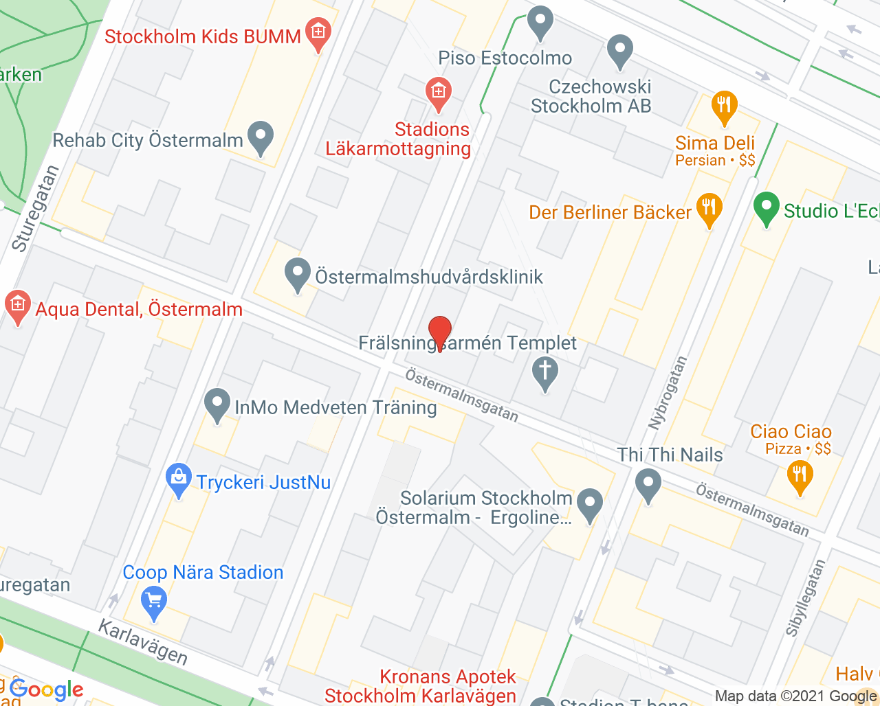 Karta till Fysionike - Tanja Ålund, Östermalm