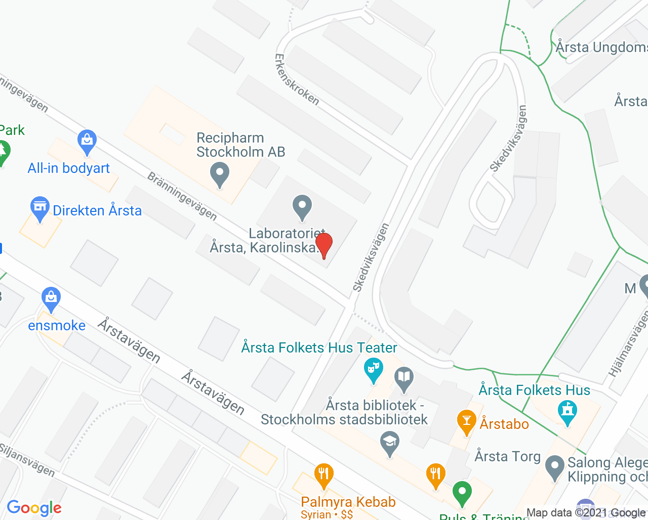 Karta till Capio Vårdcentral Årsta