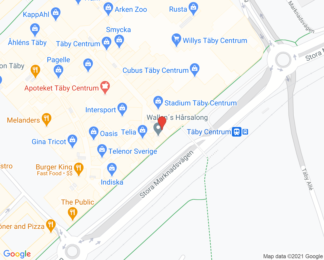 Karta till Husläkarmottagningen Täby Centrum