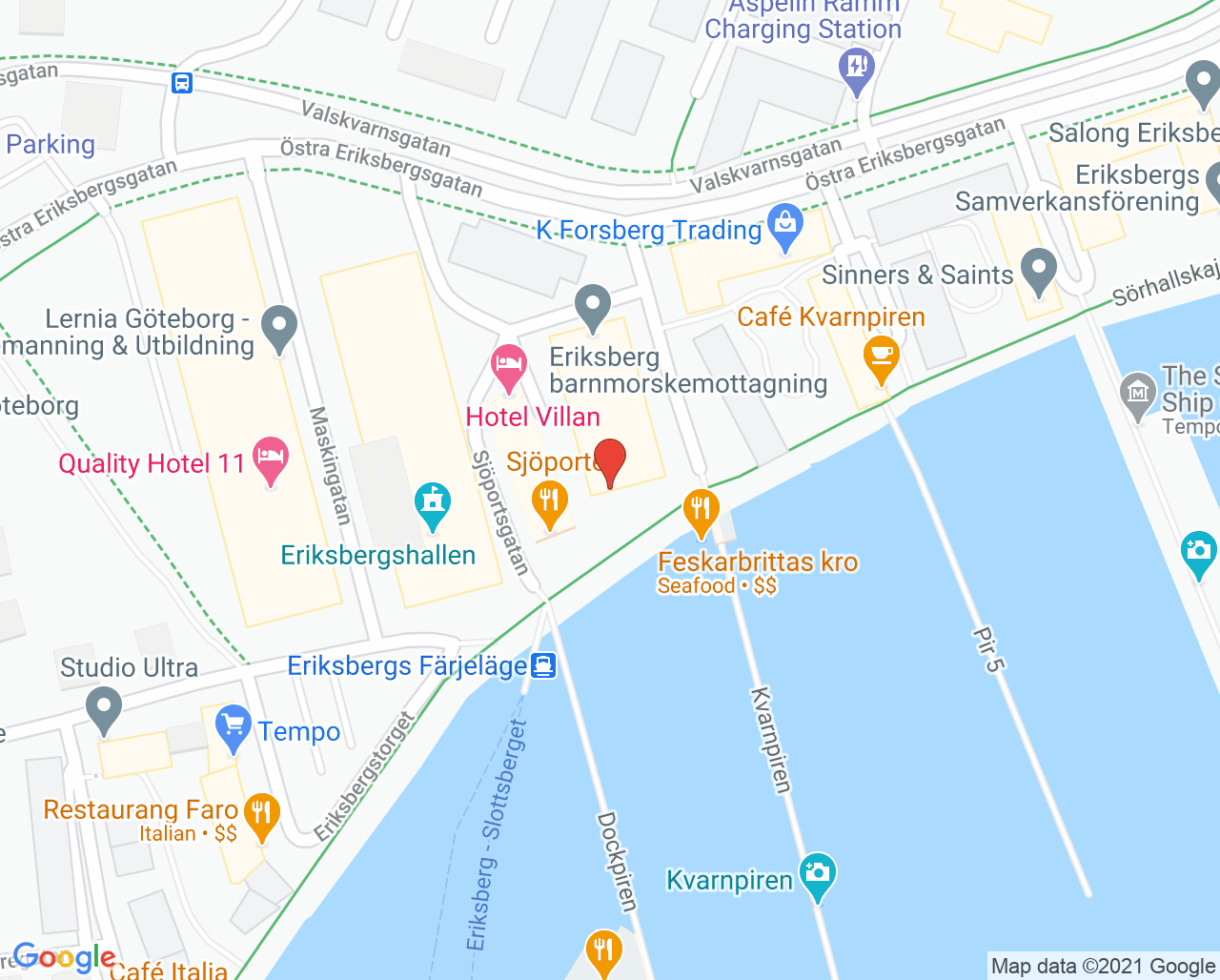 Karta till Eriksberg barnmorskemottagning, Göteborg