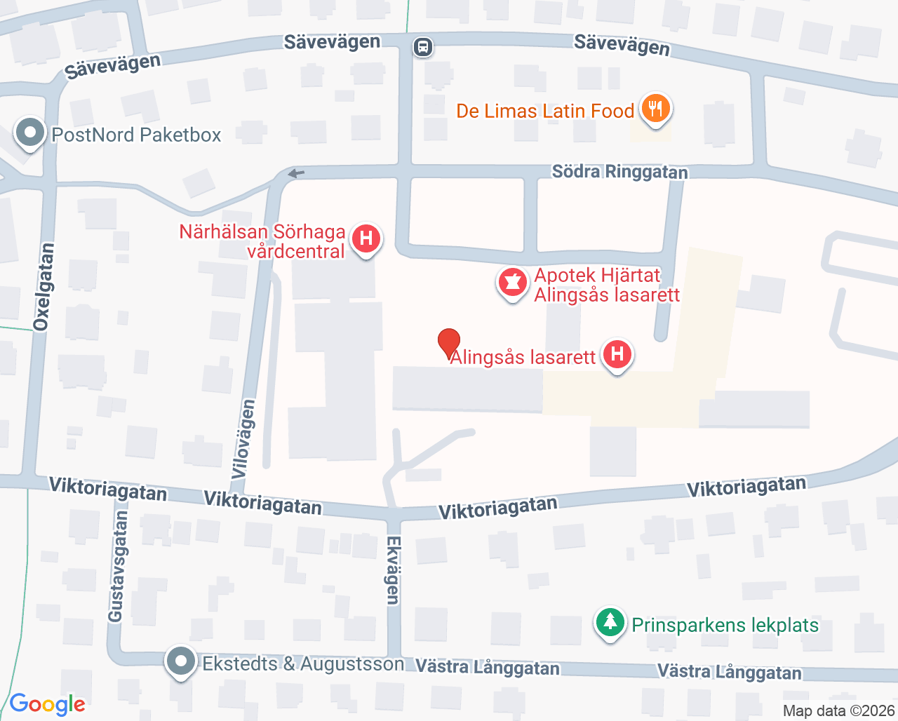 Karta till Alingsås barn- och ungdomsmedicinsk mottagning, Alingsås