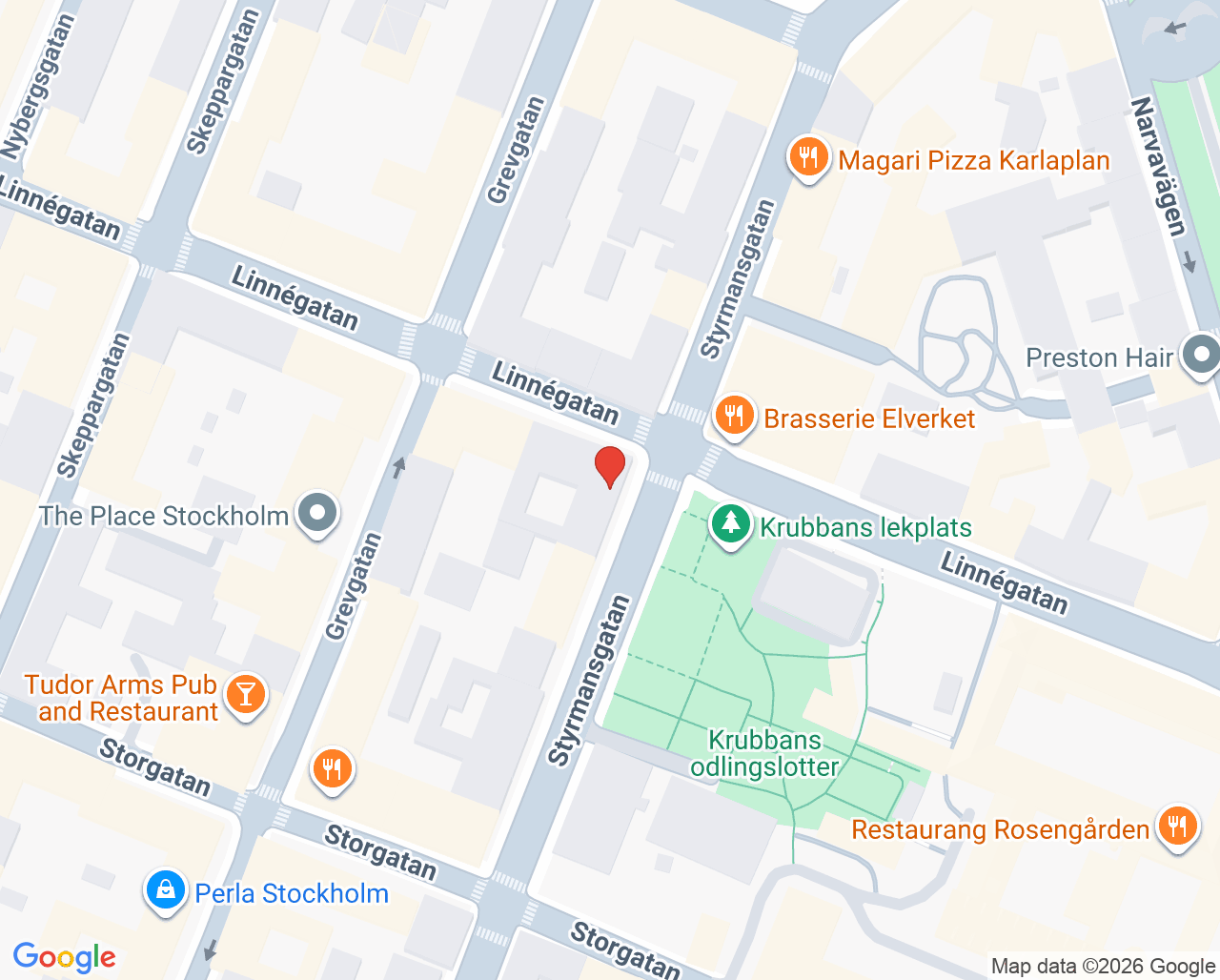 Karta till Karlakliniken, Östermalm