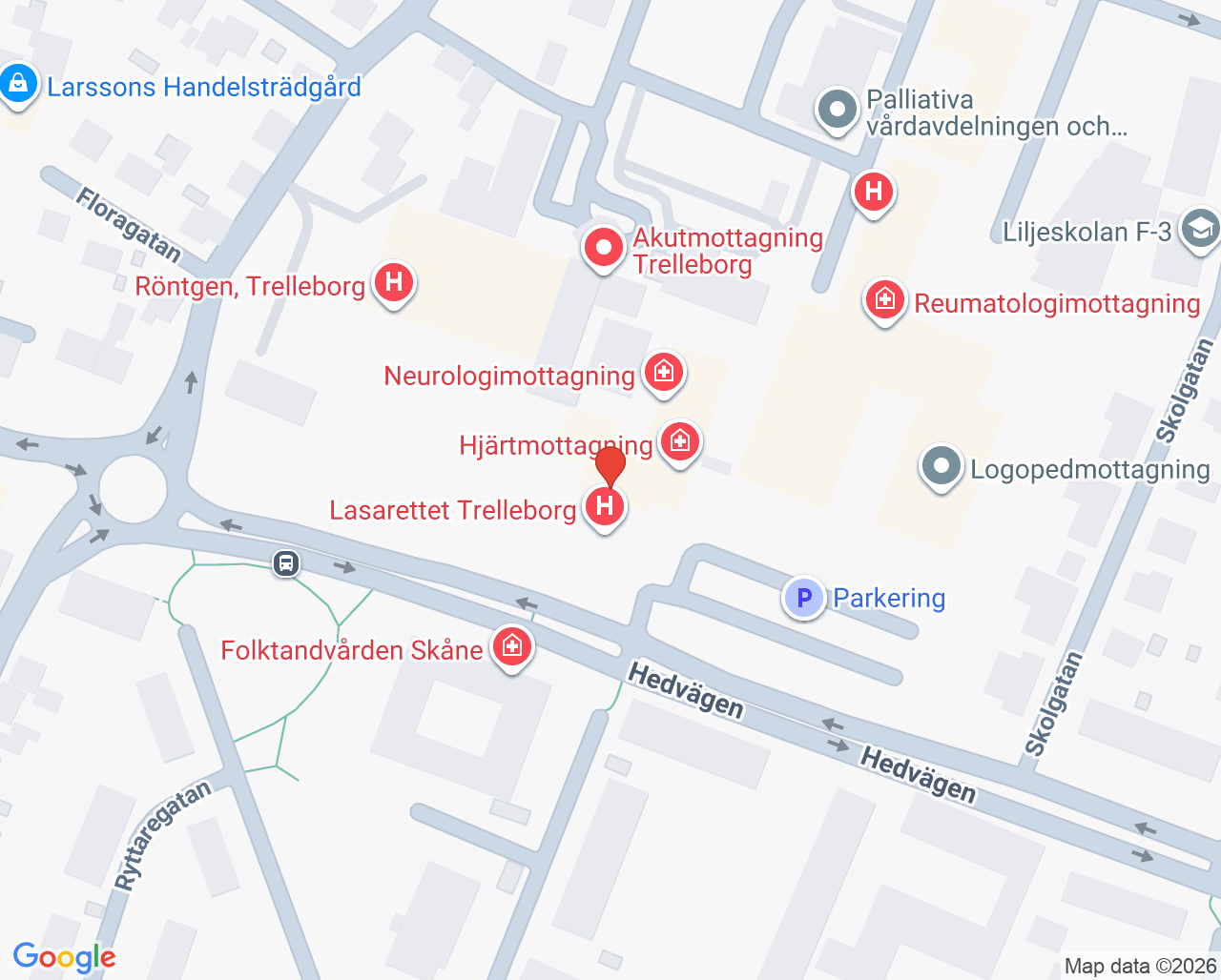 Karta till Ortopedimottagning Trelleborg