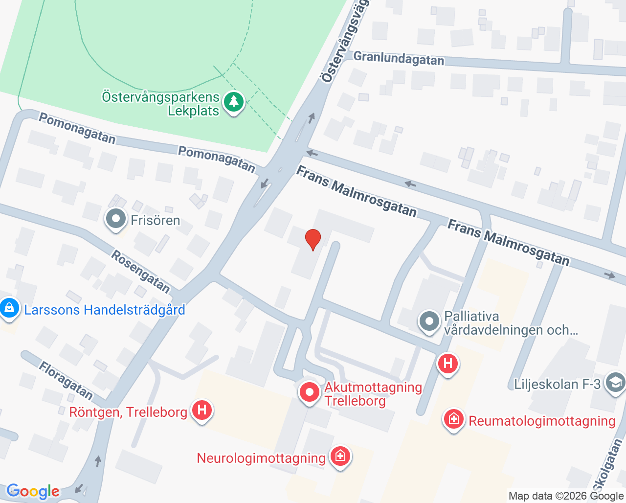 Karta till Ögonmottagning vårdval Trelleborg
