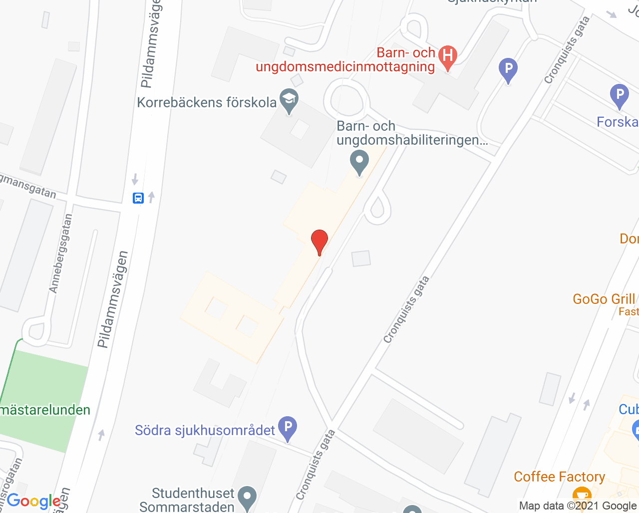 Karta till Barn- och ungdomspsykiatrimottagning 1 Malmö