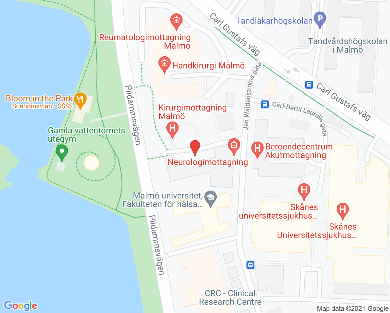 Karta till Hjärtmottagning Malmö