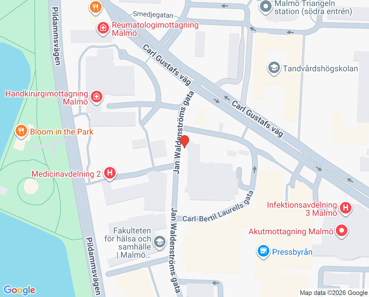 Karta till Vuxenpsykiatriavdelning intensivvård Malmö