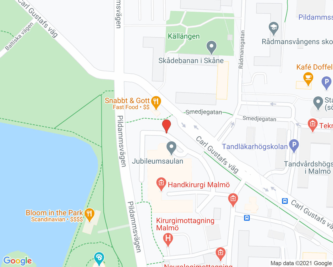 Karta till Reumatologimottagning Malmö