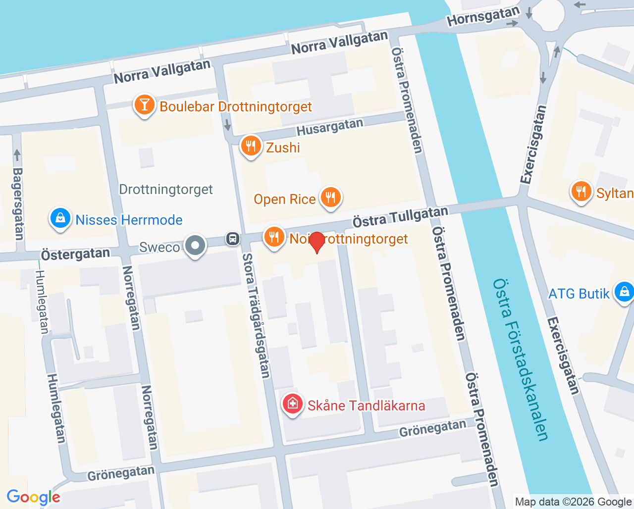 Karta till Vårdcentralen Jägersrohälsan Filial Malmö Centrum