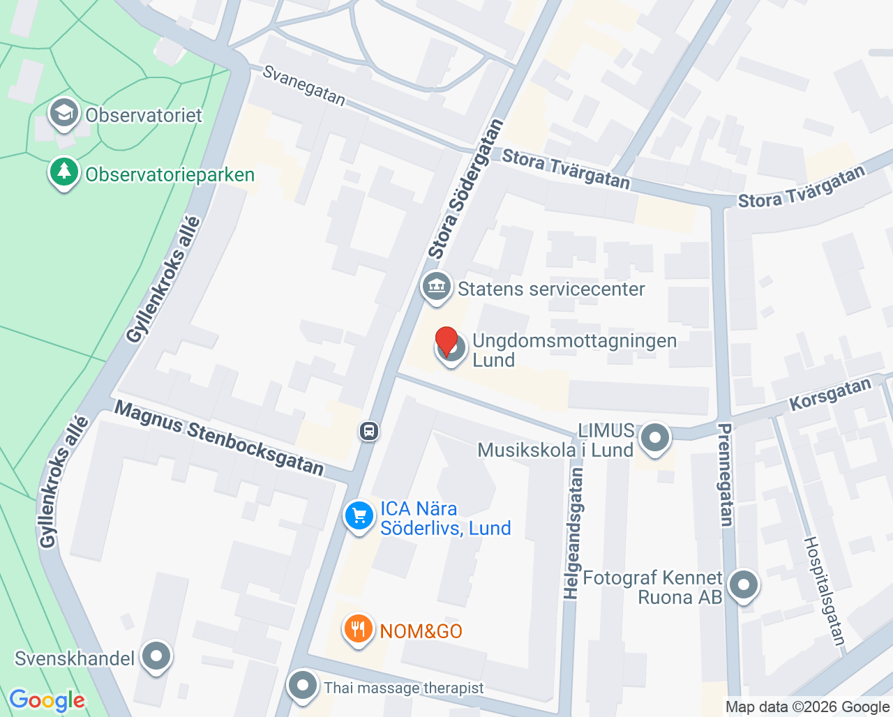 Karta till Barn- och ungdomspsykiatrimottagning första linjen Lund