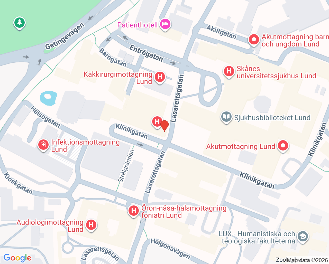 Karta till Cancerrehabiliteringsmottagning Lund