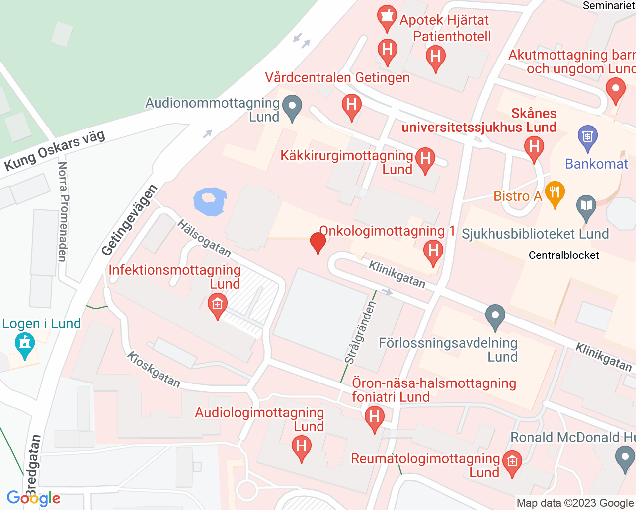 Karta till Uppföljningsmottagning vuxna efter barncancer Lund