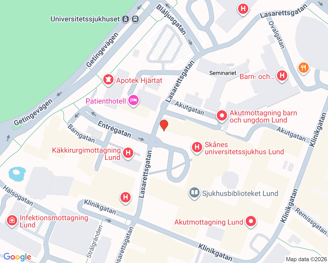 Karta till Unilabs Mammografi Lund