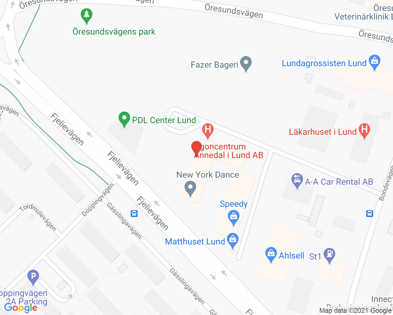 Karta till Ögoncentrum Annedal i Lund