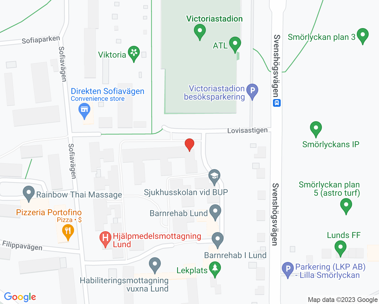 Karta till Forskningsmottagning barn- och ungdomspsykiatri Lund, Lund