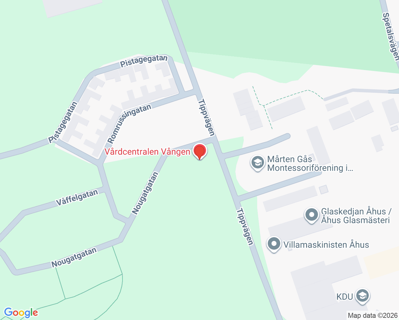 Karta till Vårdcentralen Vången Åhus