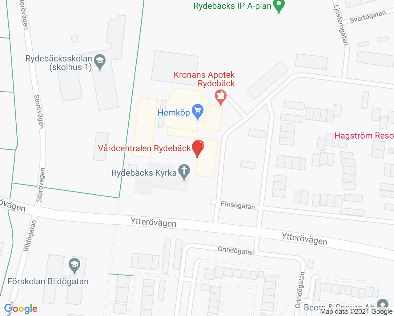 Karta till Vårdcentralen Rydebäck