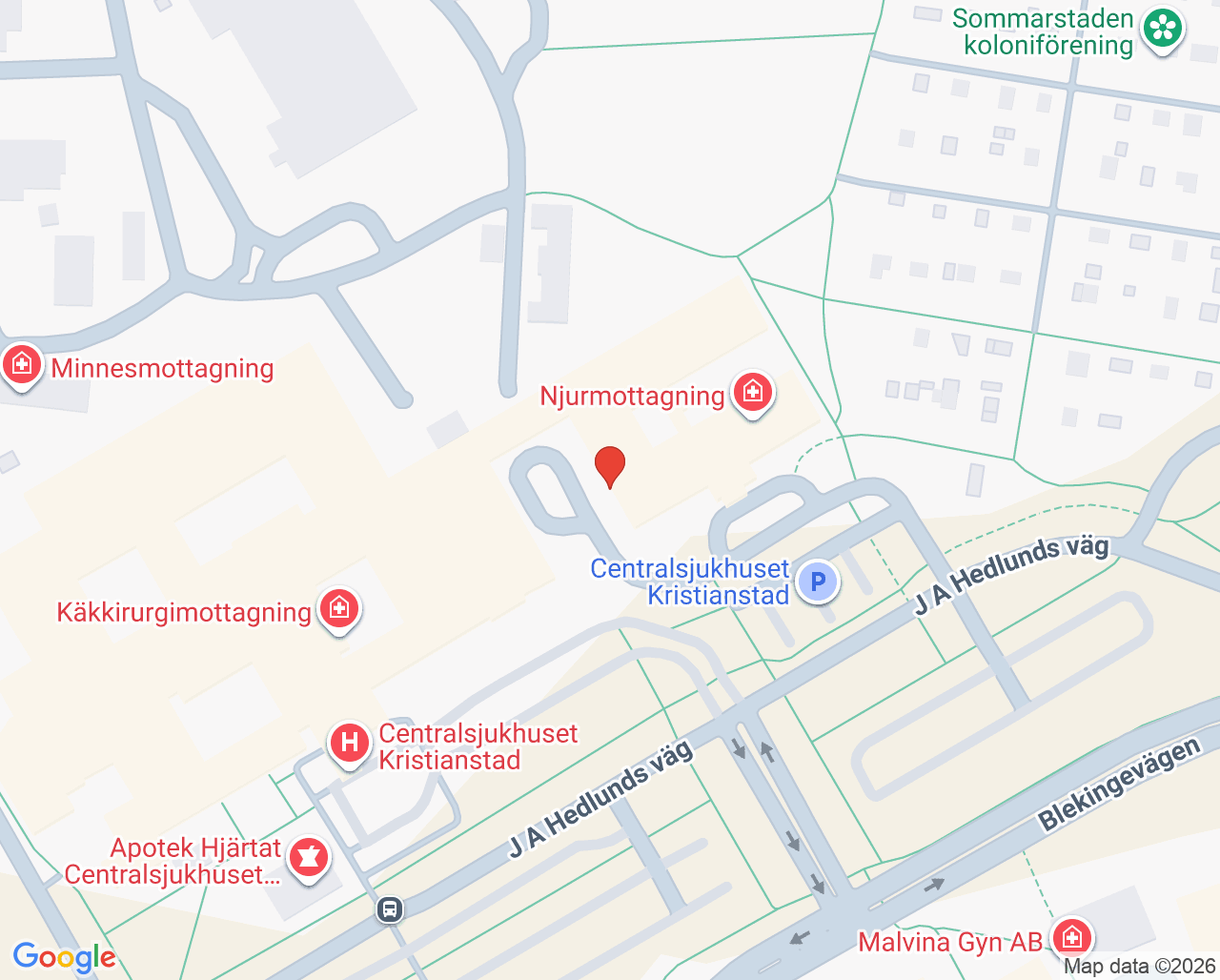 Karta till Vuxenpsykiatriavdelning 1 Kristianstad