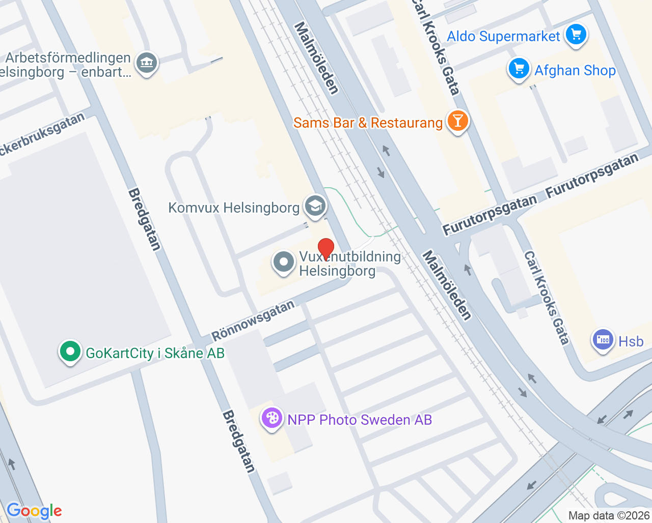 Karta till Barn- och ungdomspsykiatrimottagning Helsingborg