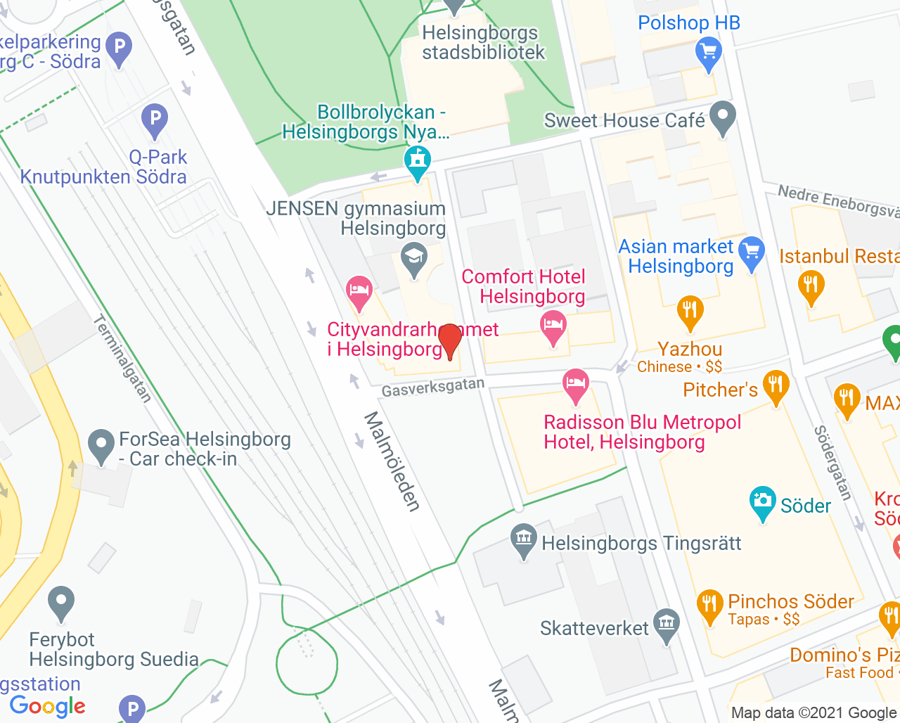Karta till Aleris specialistvård ögonkliniken Helsingborg