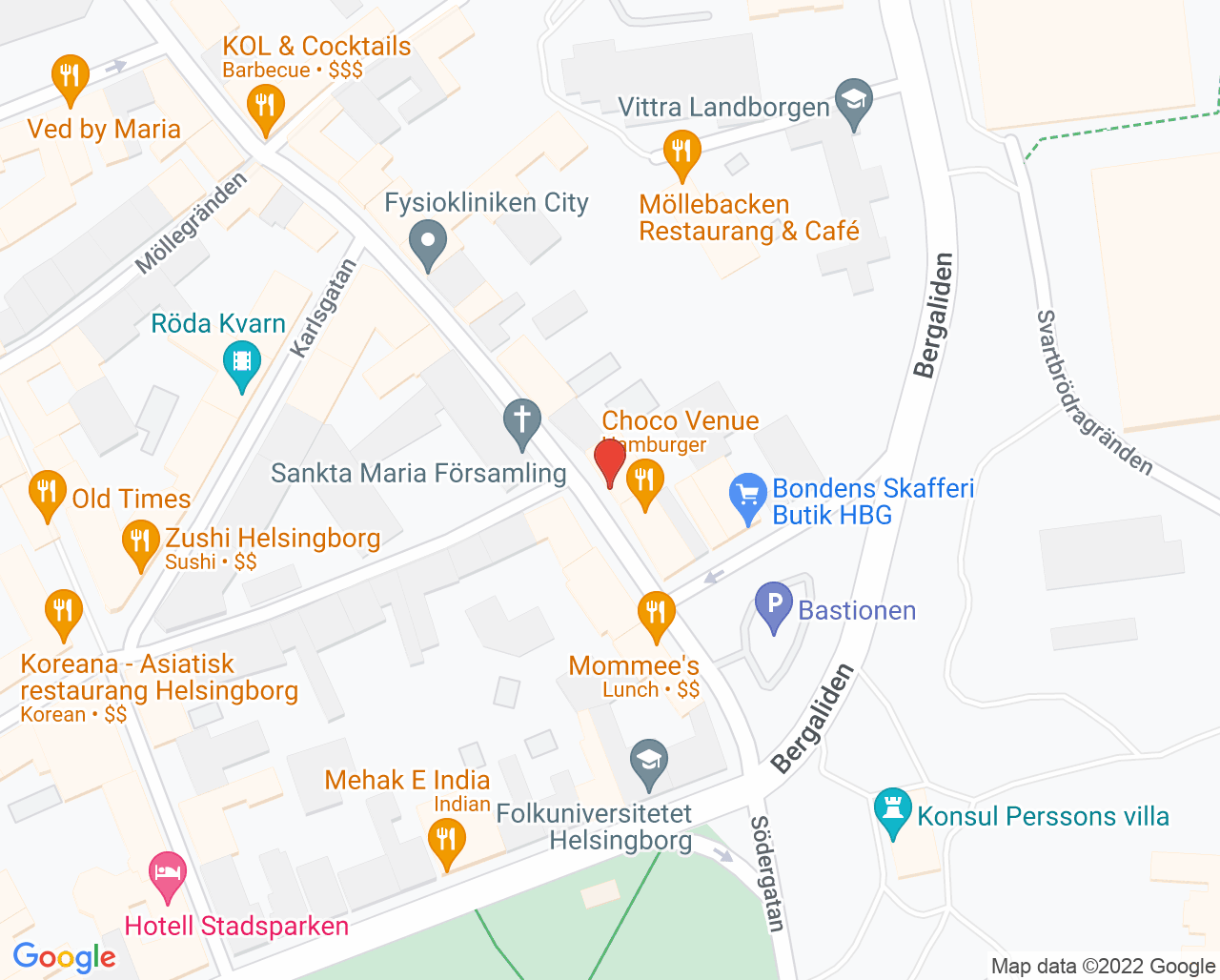 Karta till Syster Sussies medicinska fotklinik, Helsingborg