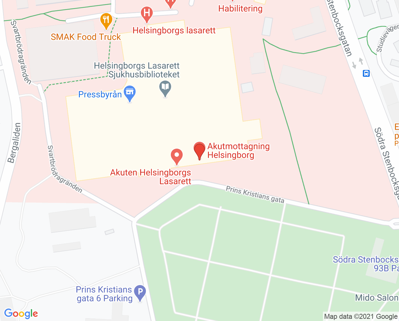 Karta till Akutmottagning vuxenpsykiatri Helsingborg